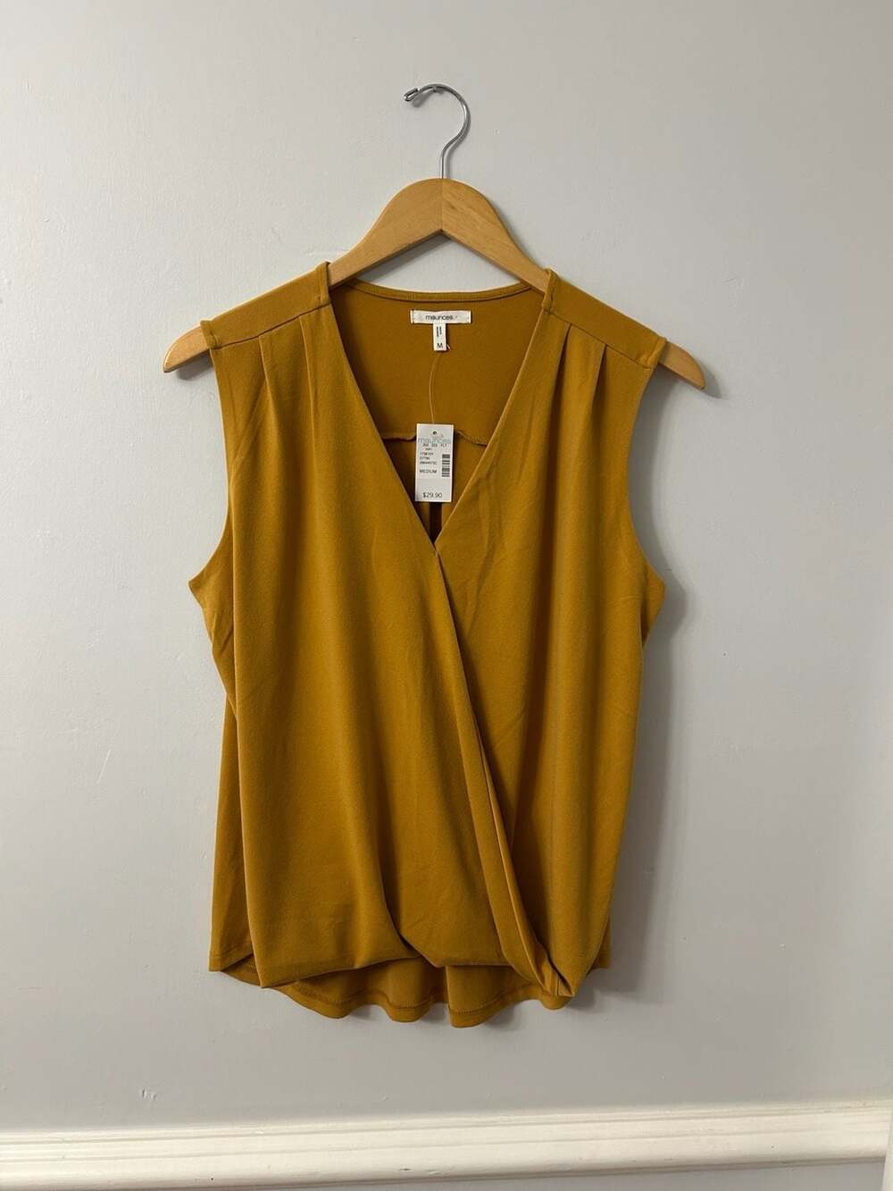 Maurices Mustard Yellow Sleeveless Wrap Front Tank Top